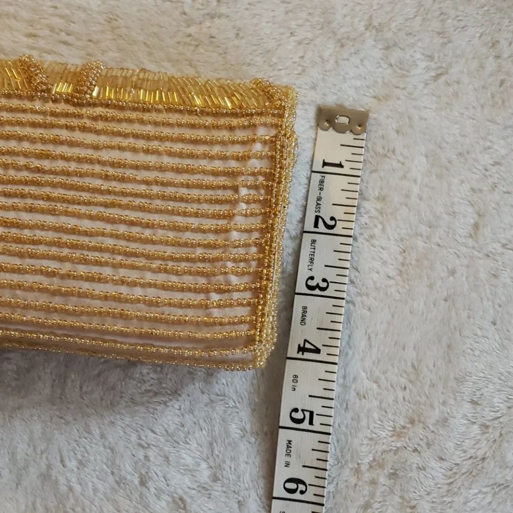 Bijoux Terner beaded clutch bag gold champagne Fancy Party New Years